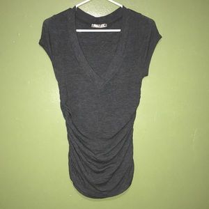 Gray v neck short sleeve blouse